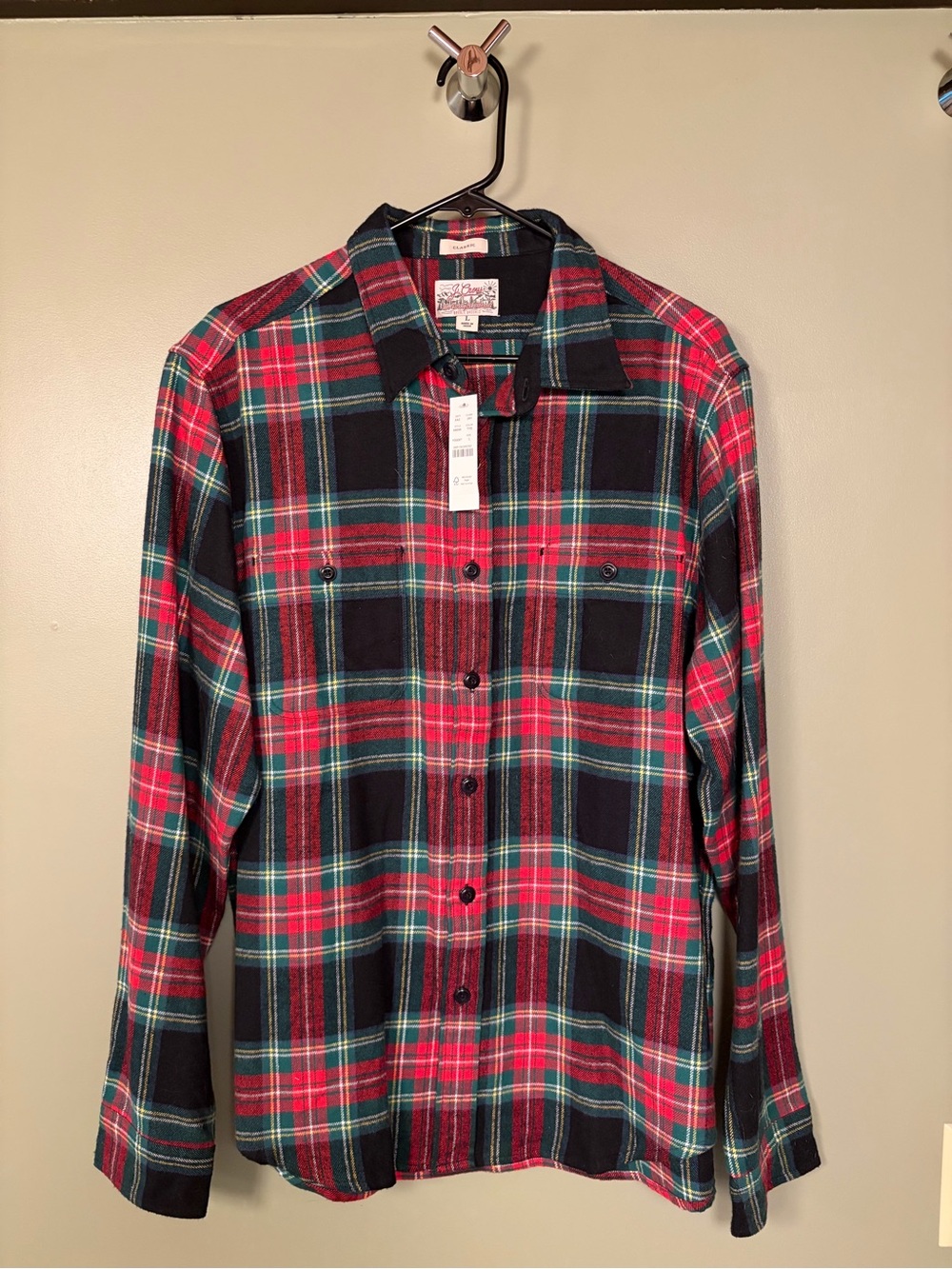 JCrew Men's Flannel Red and Black Plaid Button-Up Shirt